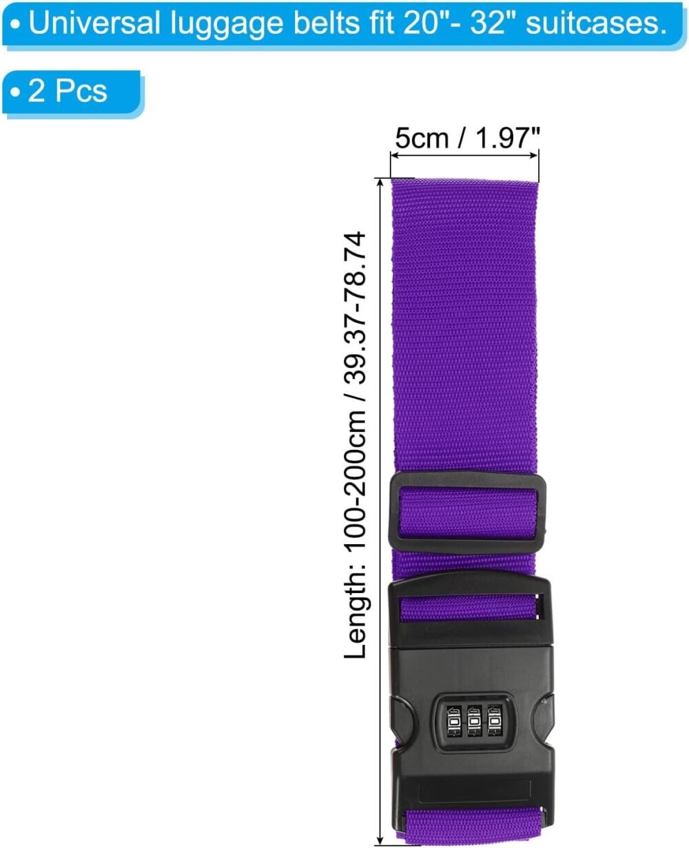 Luggage Straps, 2 Pack Suitcase Straps Adjustable Luggage Belts Strap with Combination Lock  Approved for Luggage Suitcases Travel, Purple - Image 2