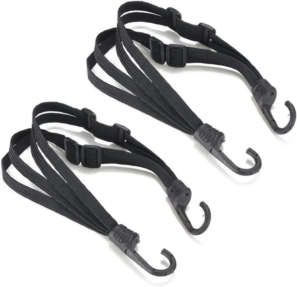 2 Pcs Motorcycle Helmet Rope High Retractable Black Luggage Helmet Mesh Elastic Rope Strap with 2 Hooks(23.6")