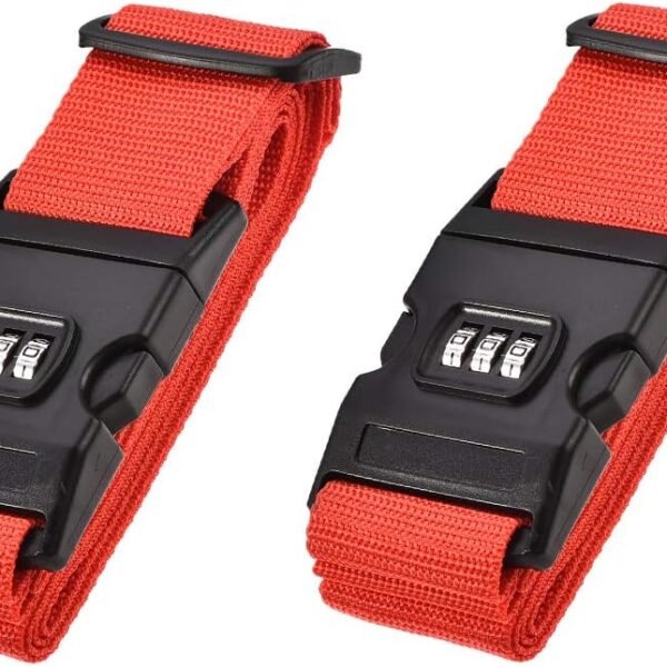 Luggage Straps Suitcase Belts with Buckle, Combination Lock, 2Mx5cm Adjustable PP Travel Packing Accessories, Red 2Pcs