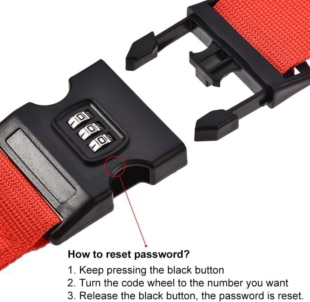 Luggage Straps Suitcase Belts with Buckle, Combination Lock, 2Mx5cm Adjustable PP Travel Packing Accessories, Red 2Pcs - Image 2