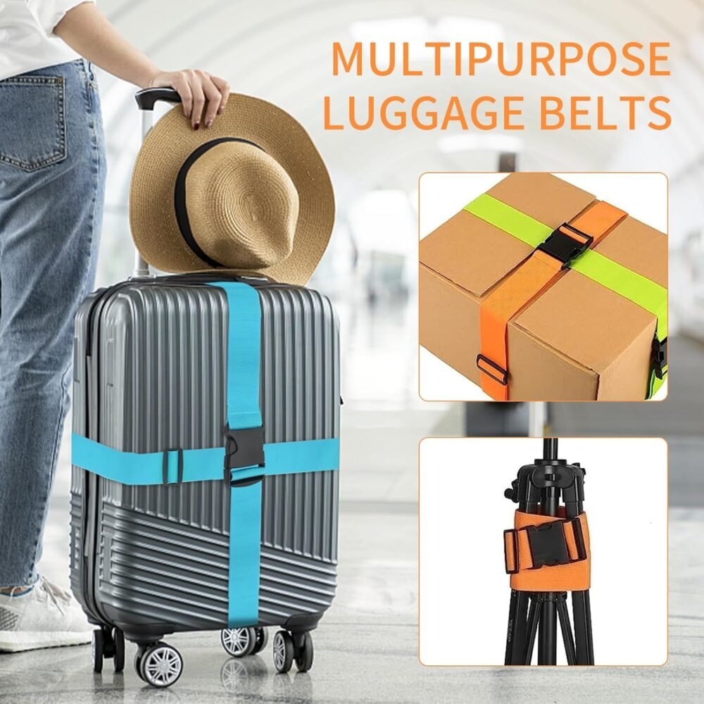 4 Pack Luggage Straps 79" Long Belts Keep Suitcase Secure While Traveling,  Approved Add a Bag Premium Accessory for Travel Bag Closure (Blue+Orange+Rose Pink+Green) - Image 2