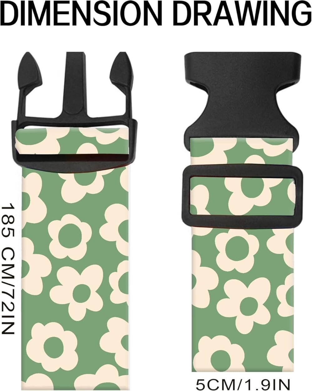 Luggage Straps for Suitcases, Adjustable Travel Belt, Durable Wide Luggage Strap, Cute Suitcase Strap Identifiers with Buckle, Bag Straps for Luggage, Grey Cute Flowers - Image 2
