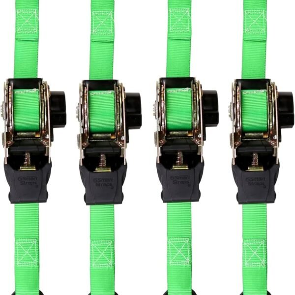 Retractable Ratchet Tie Down Straps (4 PK) 1,500lb Break Strength, 500lb Safe Work Load, Standard Duty, Secure and Haul ATVs, Lawn Tractors, Cargo, Boxes and Other Small Equipment