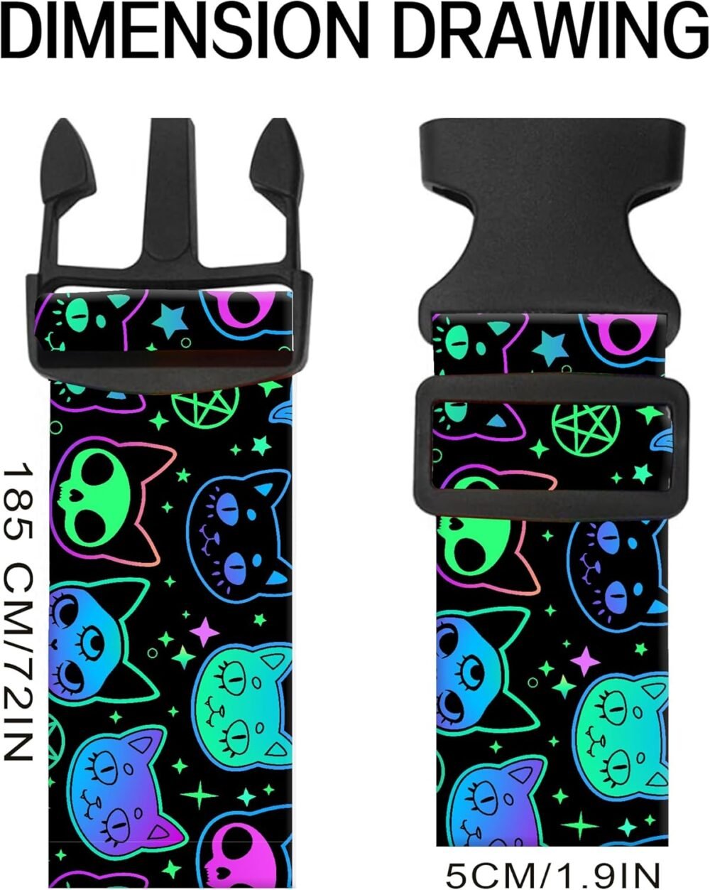 Luggage Straps for Suitcases, Adjustable Travel Belt, Durable Wide Luggage Strap, Cute Suitcase Strap Identifiers with Buckle, Bag Straps for Luggage, Cute Purple Cats - Image 2
