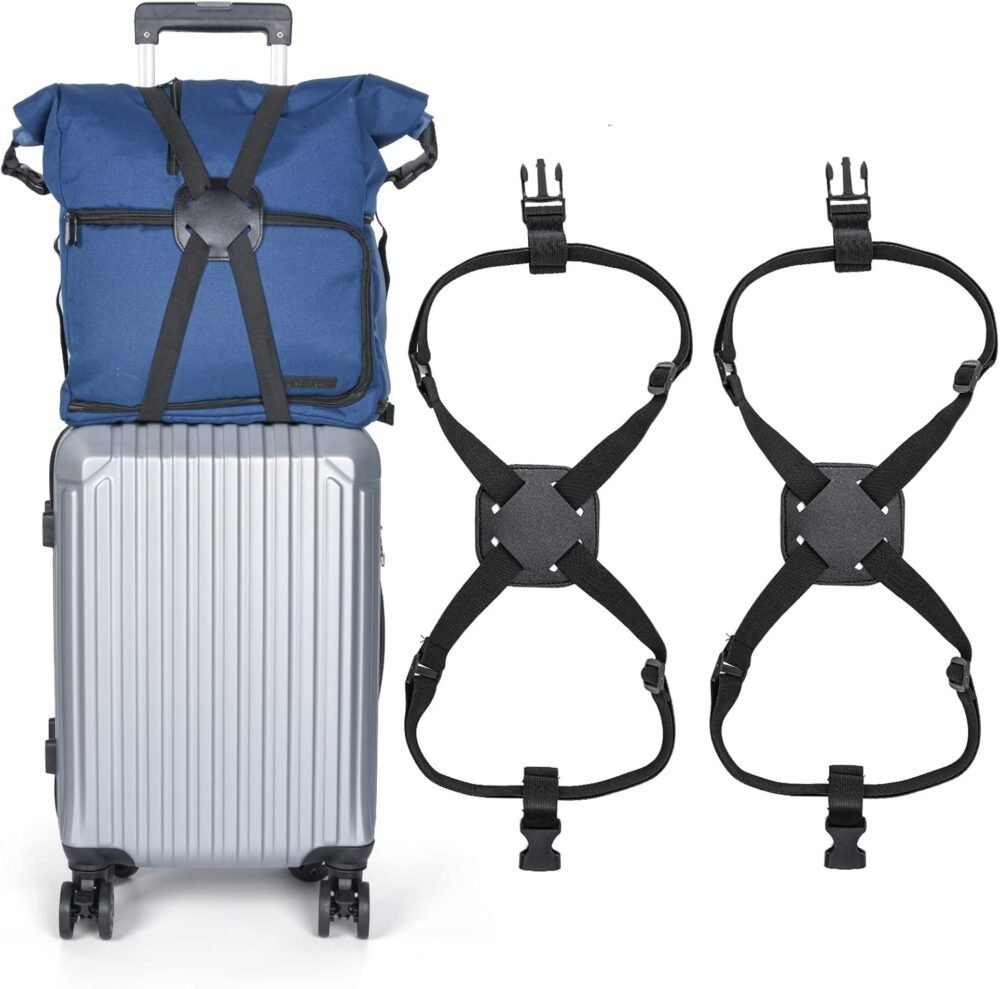2 Pack Luggage Straps Bungees,Adjustable Suitcase Carry on Bag Handle Portable Tourister Travel Straps Belt Elastic Airport Travel Accessories with Buckles for Baggage Handbag