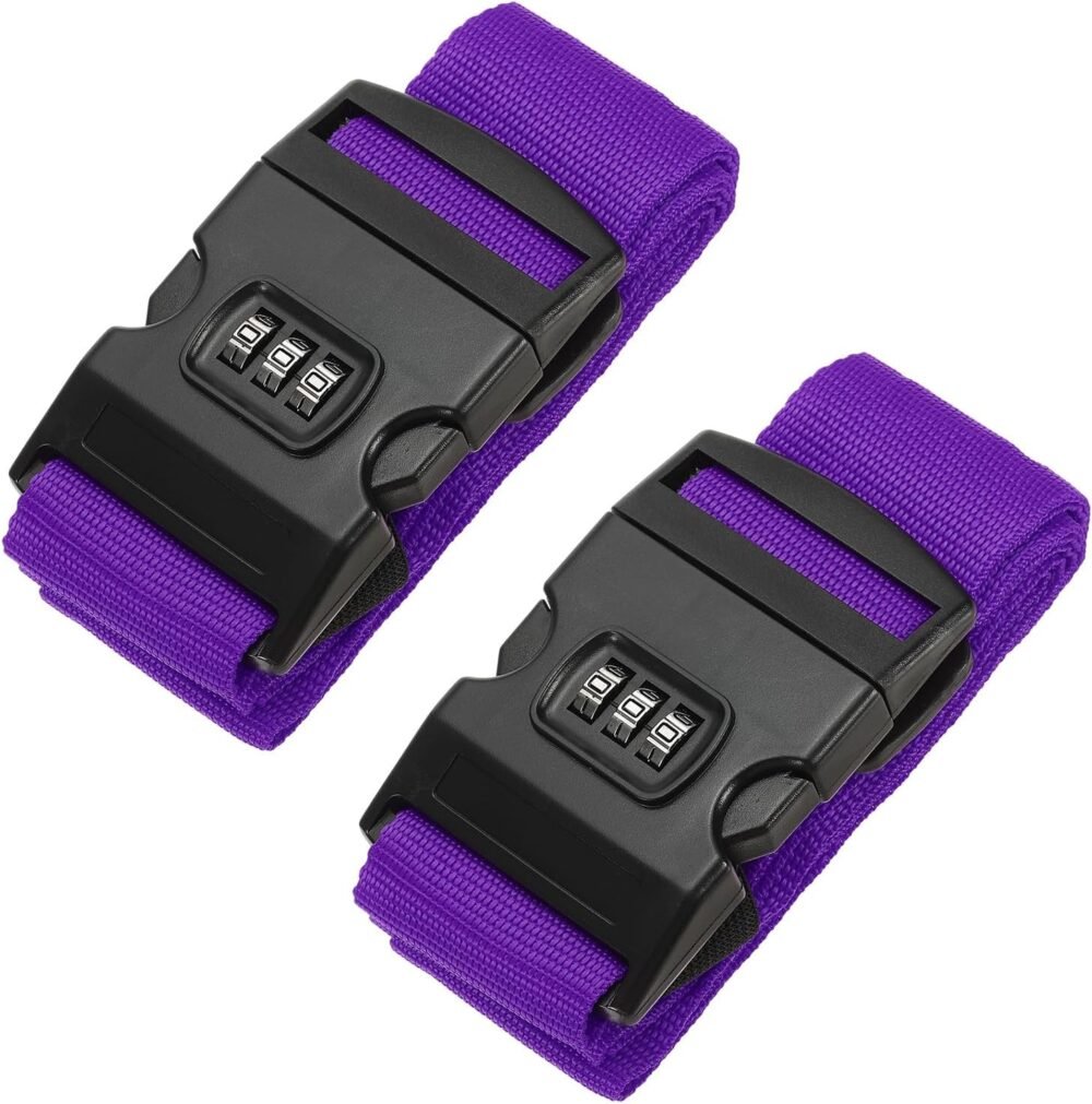 Luggage Straps, 2 Pack Suitcase Straps Adjustable Luggage Belts Strap with Combination Lock  Approved for Luggage Suitcases Travel, Purple