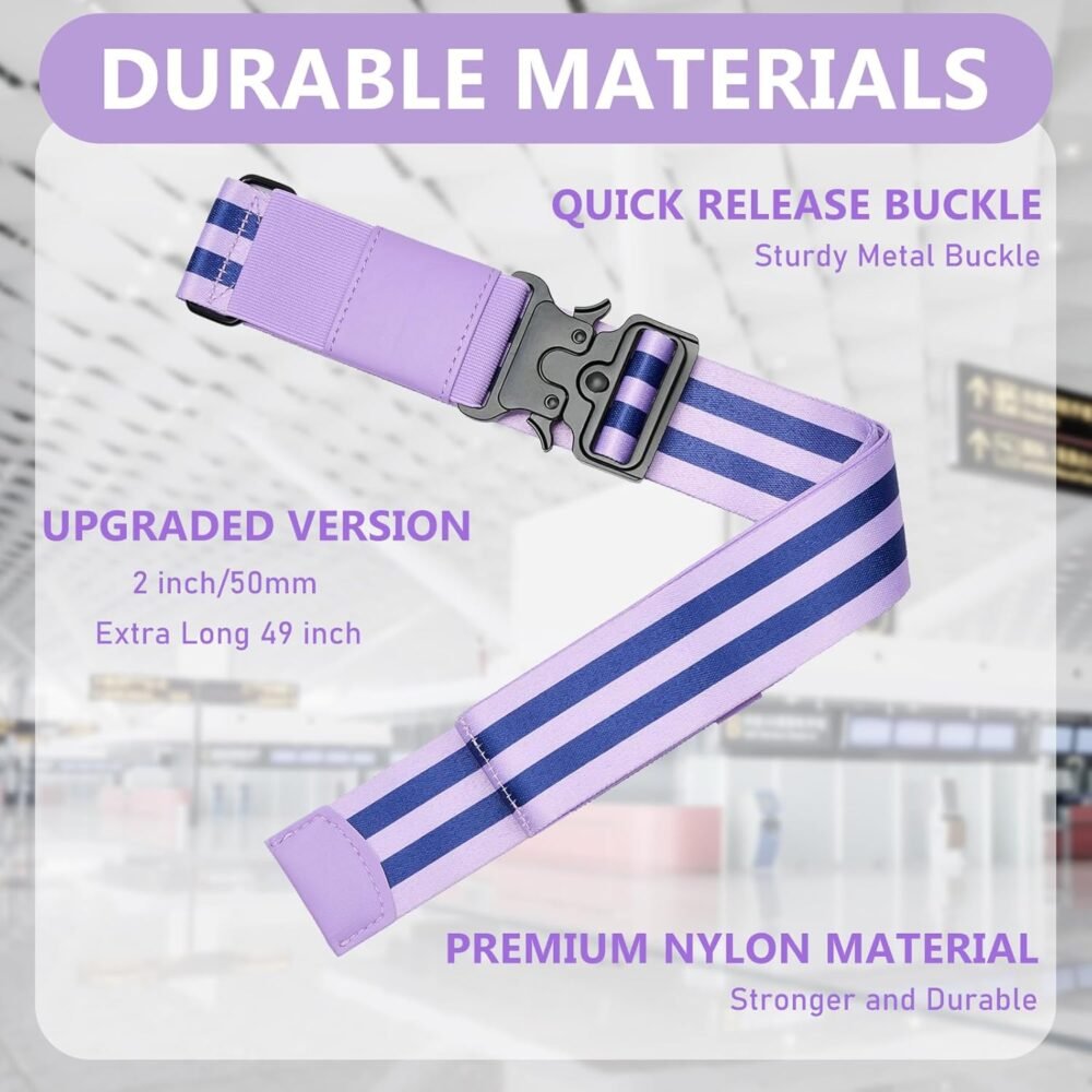 Travel Belt for Luggage, Adjustable Luggage Straps, Add a Bag Luggage Strap for Carry On Bag, Personalized Travel Accessories for Women & Men (Purple) - Image 2