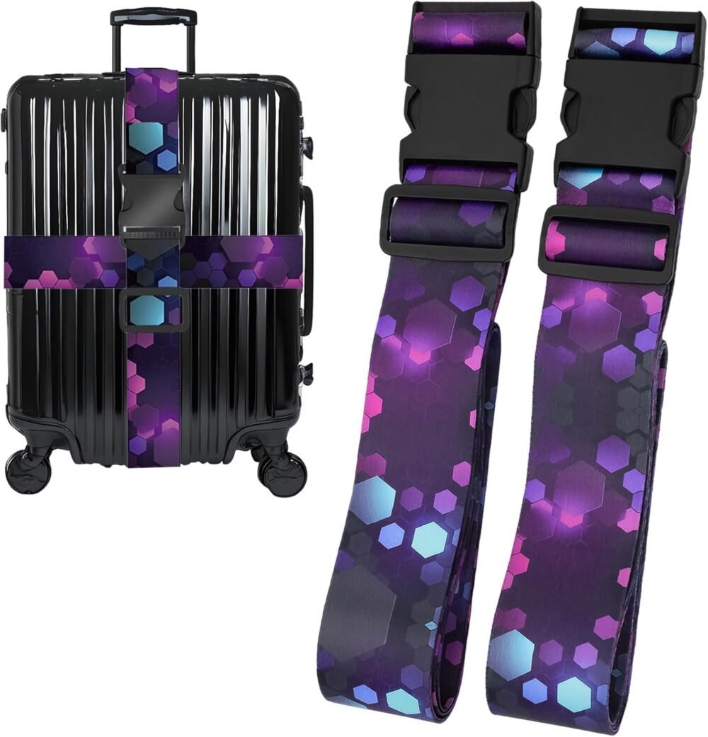 Purple Luggage Straps for Suitcases, Adjustable Luggage Travel Belts to Keep Luggage Security While Travel, Strong Polyester Fabric, Easy-to-Recognize Stylish Design Travel Accessories, 2 Pack