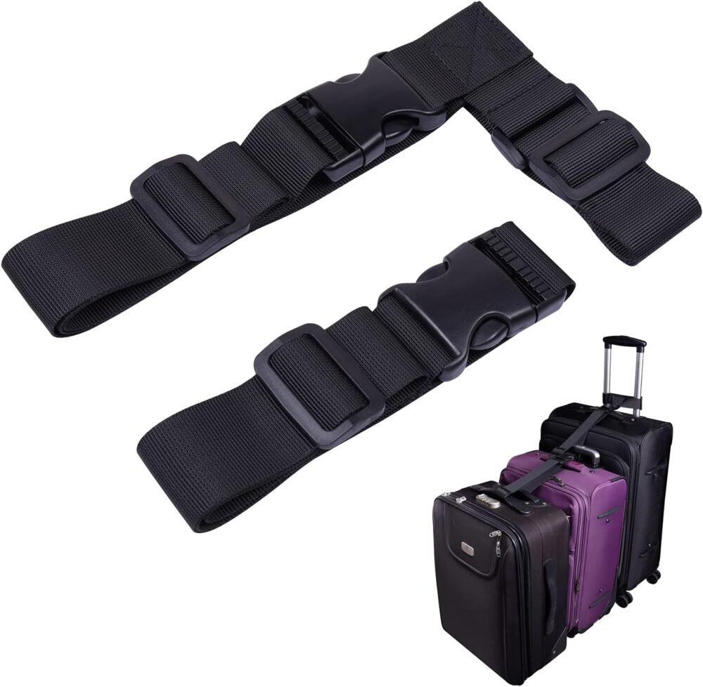 2 Pcs Add a Bag Luggage Strap, Heavy Duty Adjustable Suitcase Belt Travel Attachment Travel Accessories for Connecting Your Luggage Together - Black (T-Type and Normal)