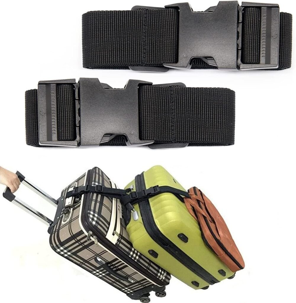 Luggage Straps for Suitcases  Approved, Travel Accessories to Connect Two Suitcase, Add A Bag Luggage Strap for Carry On Your 3 Luggages Adjustable Buckle Belt, 2Pack Black