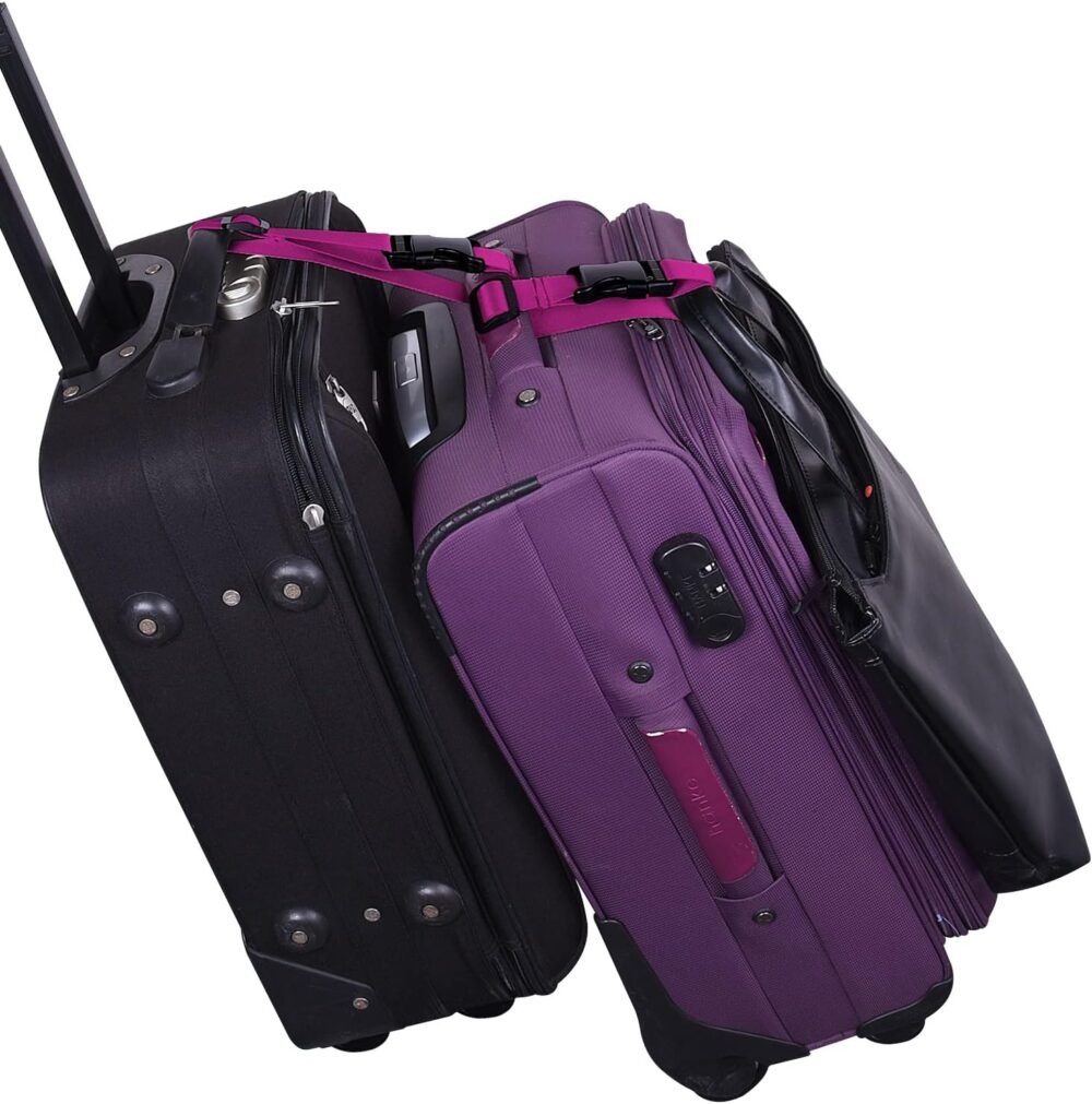 2 Pcs Add a Bag Luggage Strap, Heavy Duty Adjustable Suitcase Belt Travel Attachment Travel Accessories for Connecting Your Luggage - Purple, 31 Inch - Image 2