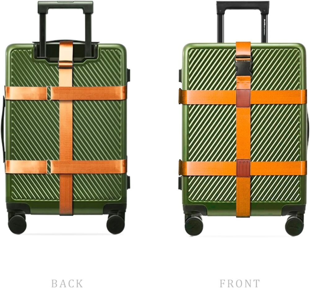 Luggage Straps  Approved, Connector Strap for Suitcases, Double Cross Safe Belt, Wide Travel Straps, Luggage Belt With Name ID Card (Orange) - Image 2