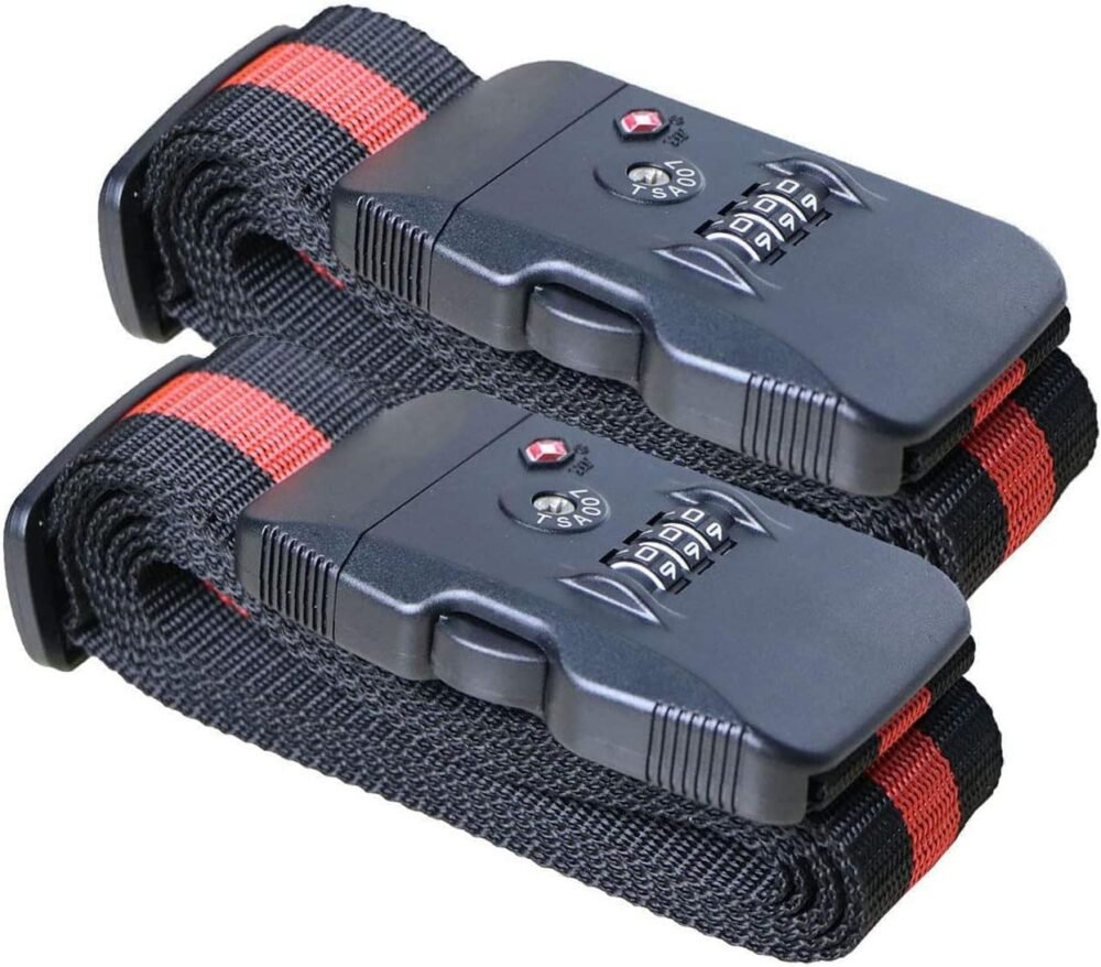 Travel Luggage Strap Adjustable Suitcase Packing Belt with  Combination Lock(Red+Black 2 Pack)