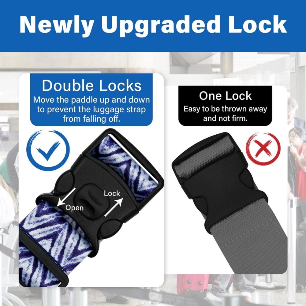 2 Pack Luggage Straps for Suitcases, Adjustable Travel Belt with Double Lock and Quick Release Buckle, Heavy Duty Nylon Bag Packing Strap, Unique Identifiers Business Travel Accessories-Blue Wave - Image 2