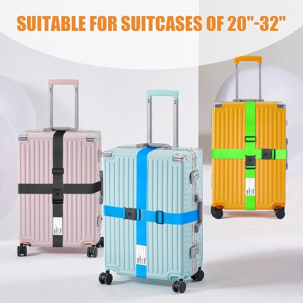 Luggage Straps 88 inch Adjustable Suitcase Belt, Lockable Against Accidental Opening, Easy to Identify Travel Accessories, Add a Bag Connector Holds Suitcase Together (Energetic Green, 2) - Image 2