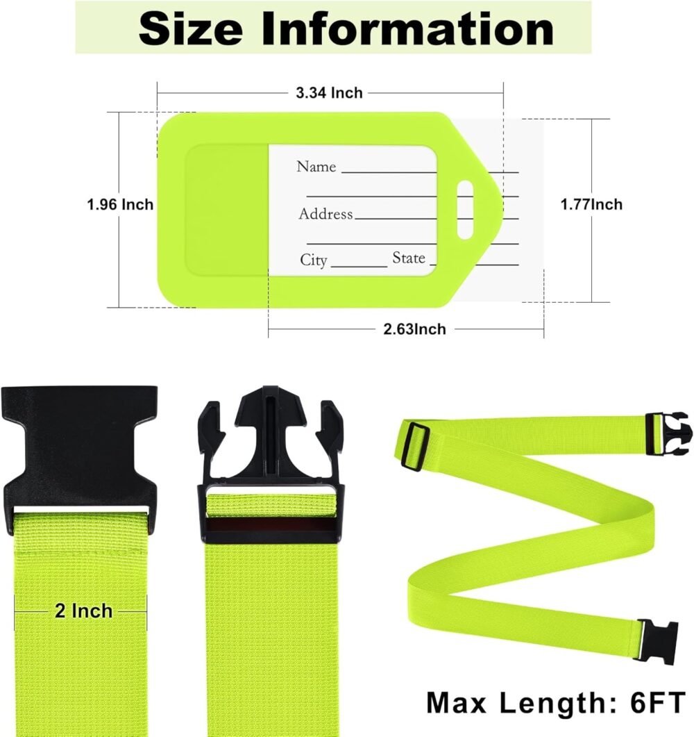 8 Pack Luggage Straps and Tags Set - 4 Straps, 4 Tags,  Approved Suitcase Belt, Green - Image 2