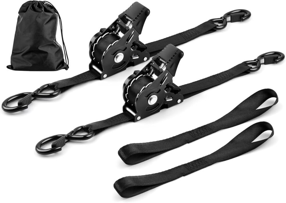 Retractable Ratchet Strap Heavy Duty 2 Pack 10 FT 1800 LB Break Strength Ratchet Tie Down with Safety Lock S Hooks and Soft Loop Tie Down.