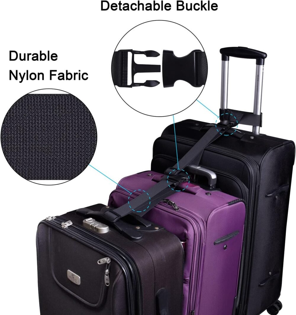 2 Pcs Add a Bag Luggage Strap, Heavy Duty Adjustable Suitcase Belt Travel Attachment Travel Accessories for Connecting Your Luggage Together - Black (T-Type and Normal) - Image 2