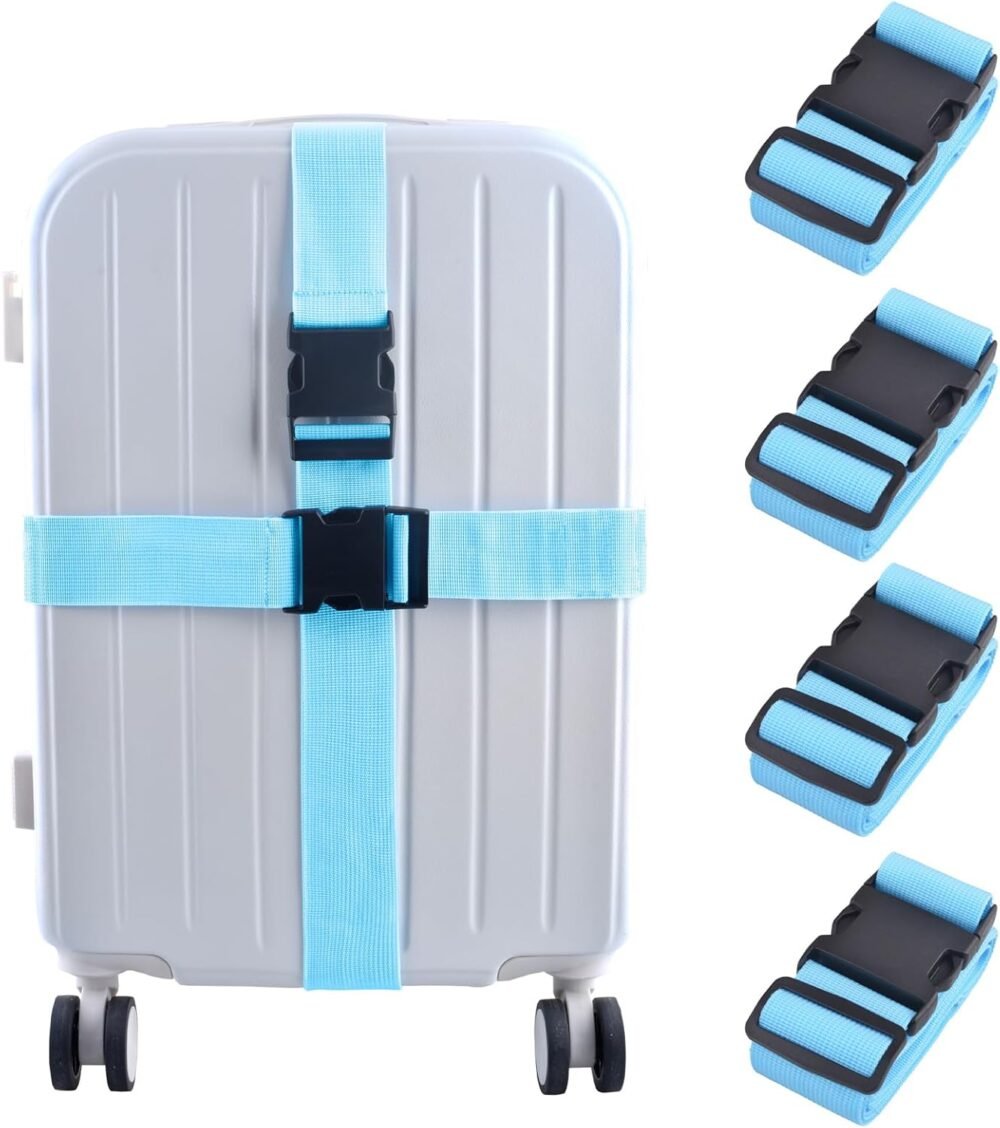 Adjustable Luggage Straps Packing Straps Suitcase Belt Fit for Bundling Travelling Package Accessories (4 PCS - Blue - 2" W x 71" L)