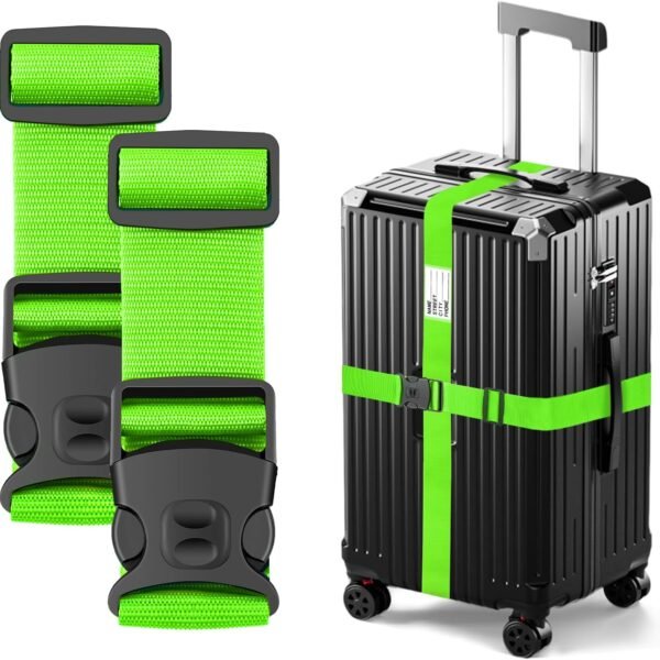 Luggage Straps 88 inch Adjustable Suitcase Belt, Lockable Against Accidental Opening, Easy to Identify Travel Accessories, Add a Bag Connector Holds Suitcase Together (Energetic Green, 2)