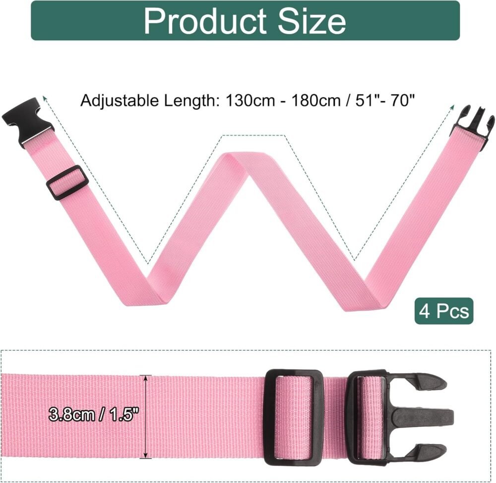 4 Pcs Luggage Straps for Suitcases, Adjustable Luggage Connector Strap Buckle Travel Suitcase Bag Strap Belt Luggage Accessories for Travel Suitcase Bag Connect, Pink - Image 2
