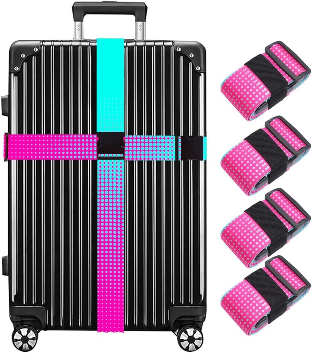 Luggage Straps for Suitcases  Approved 4 Pack Adjustable Suitcase Strap, Luggage Strap, Luggage Belt Strap, Bag Straps for Luggage. Buckle Straps Travel Accessories (Gradient Dot-4 Pack)
