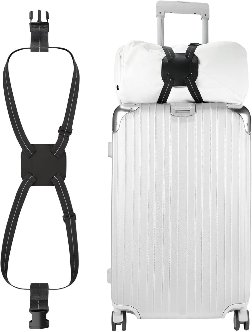 Luggage Bungee Strap - Adjustable Elastic Luggage Straps with Buckle for Attaching Roller Bags, Black Luggage Strap for Suitcases Handle Carry On Add Bag, Backpack, Purse, Rolling Bag, Handbag