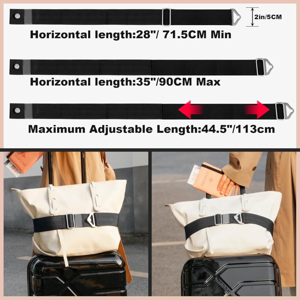 2-in-1 Travel Belt for Luggage Straps Add a Bag Bungees Luggage Strap Over Handle Suitcases Belt for Carry On Bag Elastic Belt Adjustable Suitcase Strap Airport Travel Accessories Black - Image 2