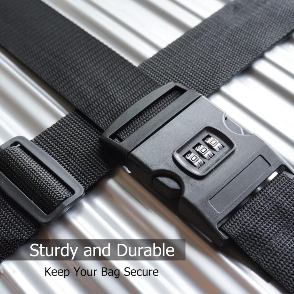 2 PCS Luggage Strap 78" x 2" Suitcase Belts Wide Adjustable Packing Straps Travel Accessories, Black&Combination Lock - Image 2