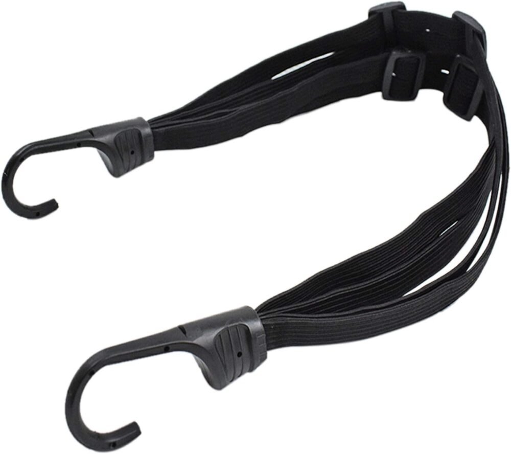 2 Pcs Universal Motorcycle Helmet Luggage Rope 24" Motorcycle Bungee Cord Bandage Retractable Elastic Strap with 2 Hooks (Black) - Image 2