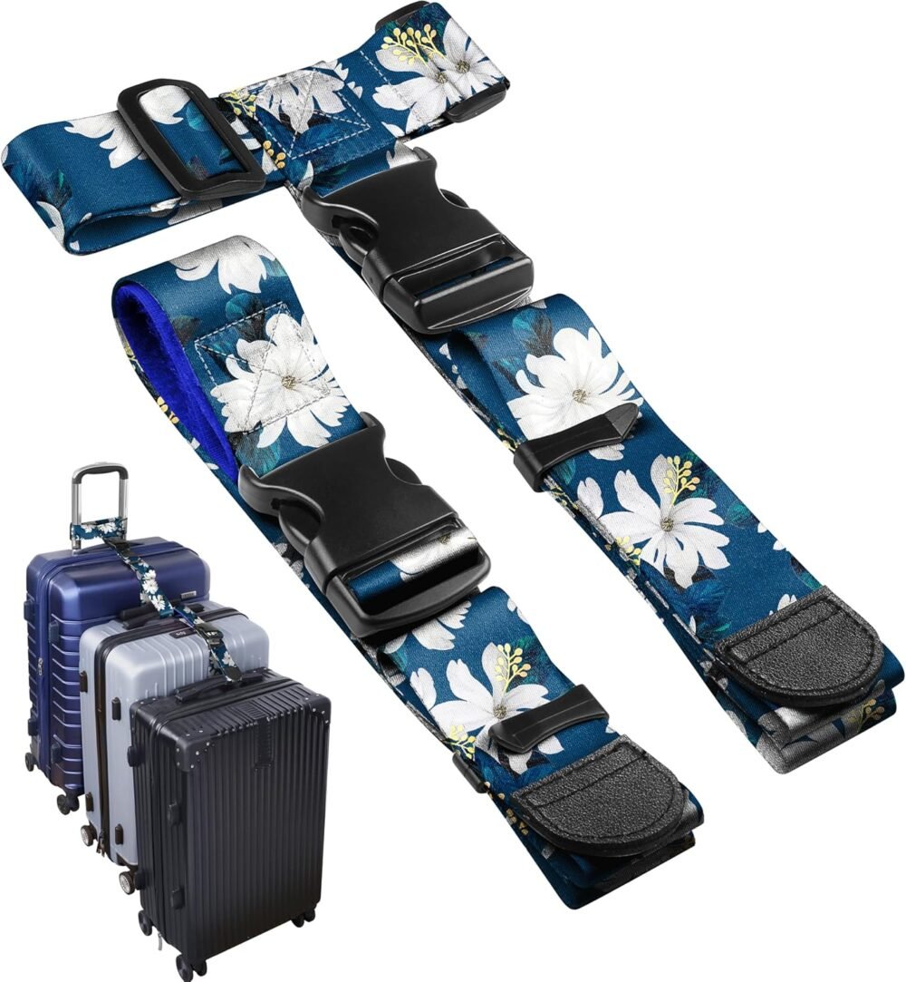 Luggage Straps to Connect Two Suitcases - Adjustable Add A Bag Suitcase Connector Strap Belt Accessories to Hold Suitcases Together for Travel Flower