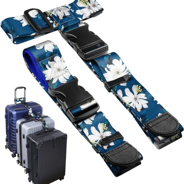 Luggage Straps to Connect Two Suitcases - Adjustable Add A Bag Suitcase Connector Strap Belt Accessories to Hold Suitcases Together for Travel Flower