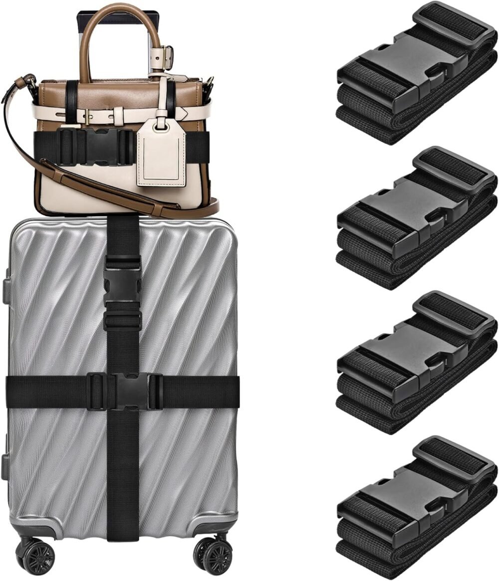 4 Pack Luggage Straps for Suitcases  Approved, Travel Belt, Suitcase Strap, by  (Black)