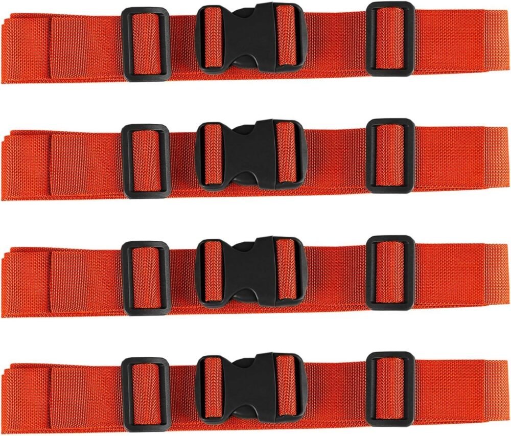 2" Utility Luggage Straps with Buckle Adjustable, 4-Pack (Orange, 2 in x 9.5 ft)