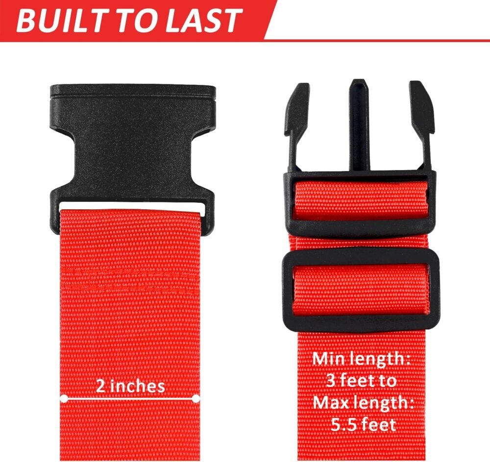 4 Pack Luggage Straps, Luggage Belt with Buckle Closure, Adjustable Luggage Belt for Travel Bag Closure, Luggage Security (Red) - Image 2