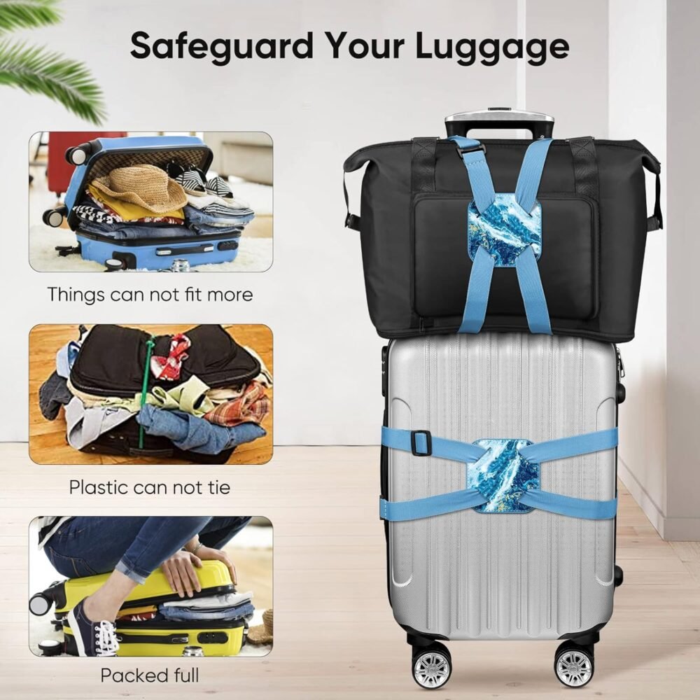 Luggage Strap,  Bag Bungee Suitcase Adjustable Elastic Strap Belt Travel Accessories with Anti-Pinch Buckle, Easy to Travel, Long Use Life (Sandy Wave) - Image 2