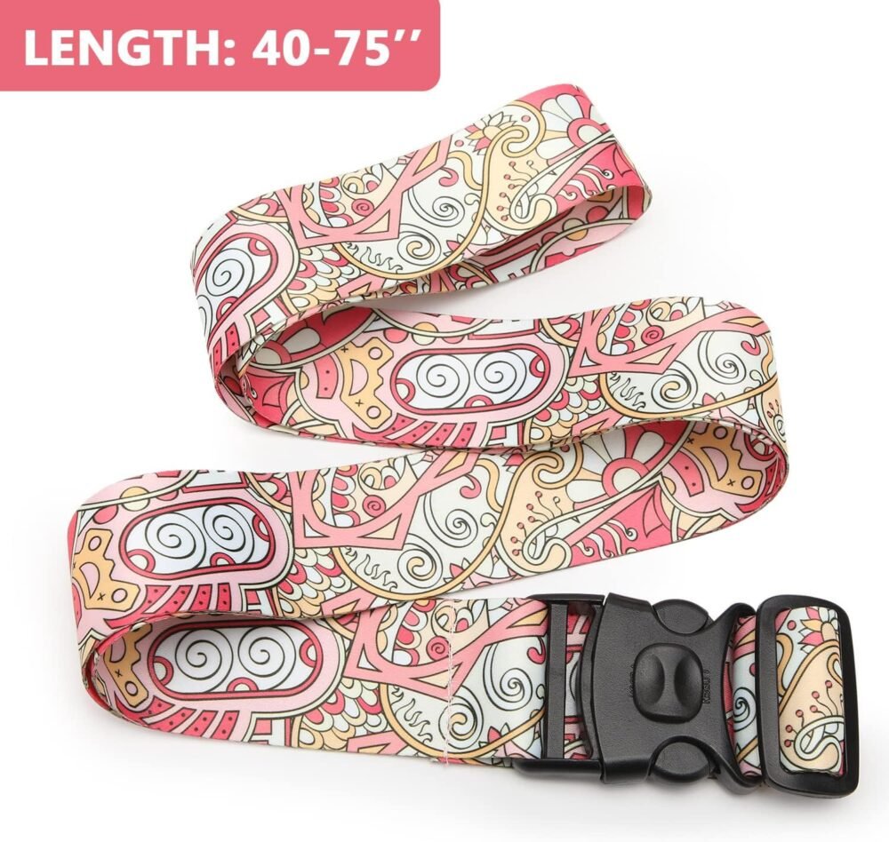 2 Pack 75'' x 2'' Adjustable Luggage Straps for Suitcase Belt Travel Bag Packing Straps Accessories (Pink Flower) - Image 2