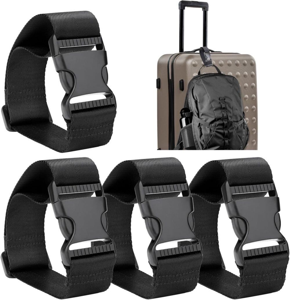 Frienda Add a Bag Luggage Strap Adjustable Suitcase Belt Straps Accessories for Connecting Luggage (Black-4 Pieces)