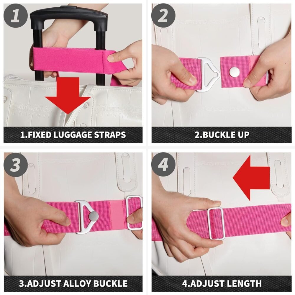 2-in-1 Luggage Straps Add a Bag Bungees Travel Belt for Luggage Strap for Backpack Attachment Over Handle Carry On Bag Adjustable Elastic Suitcases Belt Travel Accessories Rose - Image 2