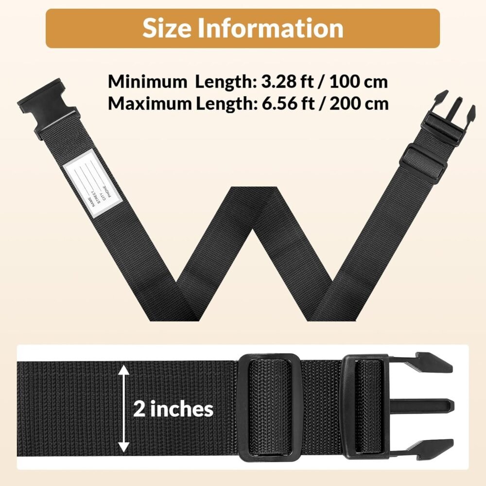 Luggage Straps for Suitcases  Approved, 4 Pack Adjustable Suitcase Straps for Luggage with Name Card Luggage Belt Strap Travel Belt for Luggage - Black - Image 2