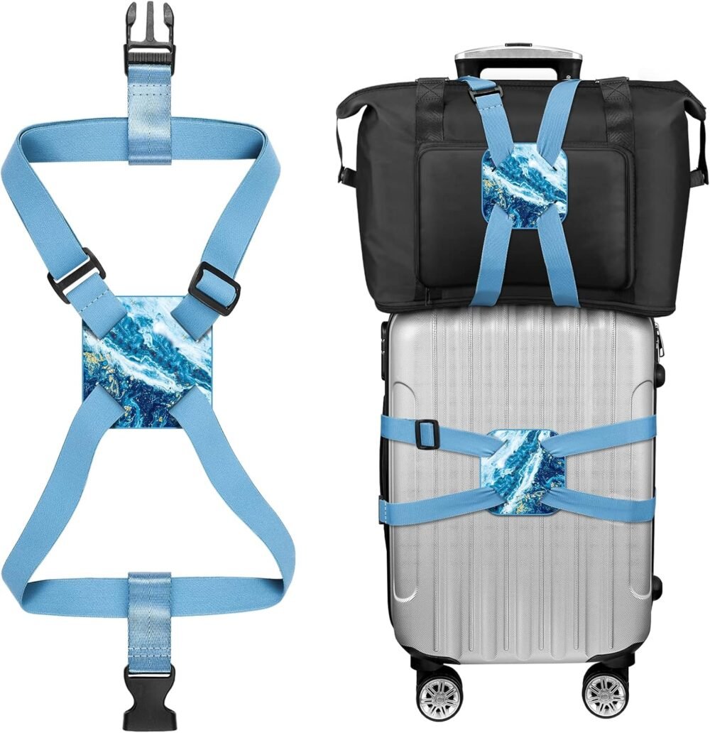 Luggage Strap,  Bag Bungee Suitcase Adjustable Elastic Strap Belt Travel Accessories with Anti-Pinch Buckle, Easy to Travel, Long Use Life (Sandy Wave)
