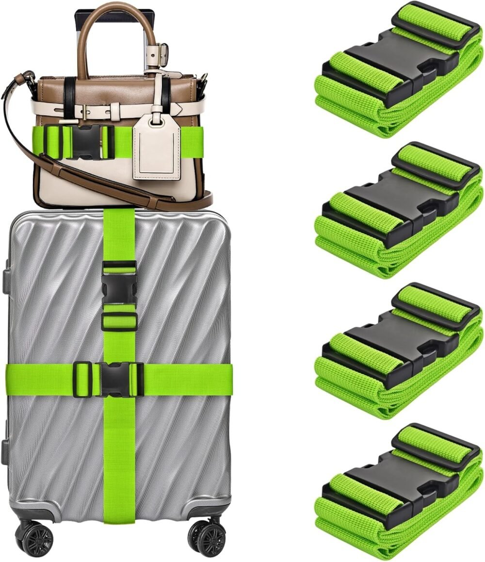 4 Pack Luggage Straps for Suitcases  Approved, Travel Belt, Suitcase Strap, by  (Green)