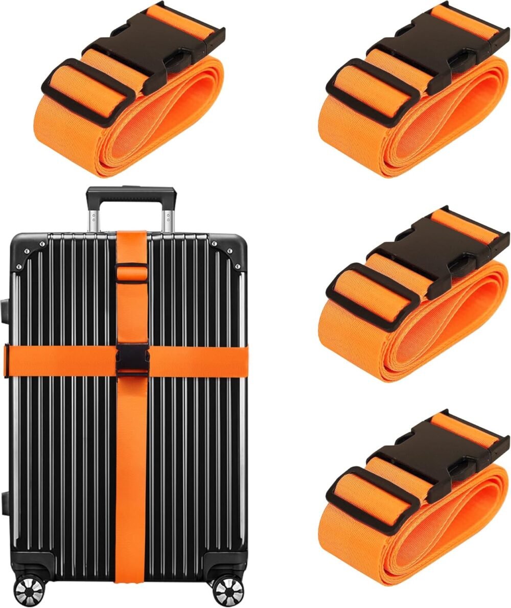 Luggage Straps for Suitcases  Approved Travel Belt 4 Pack by (Orange)
