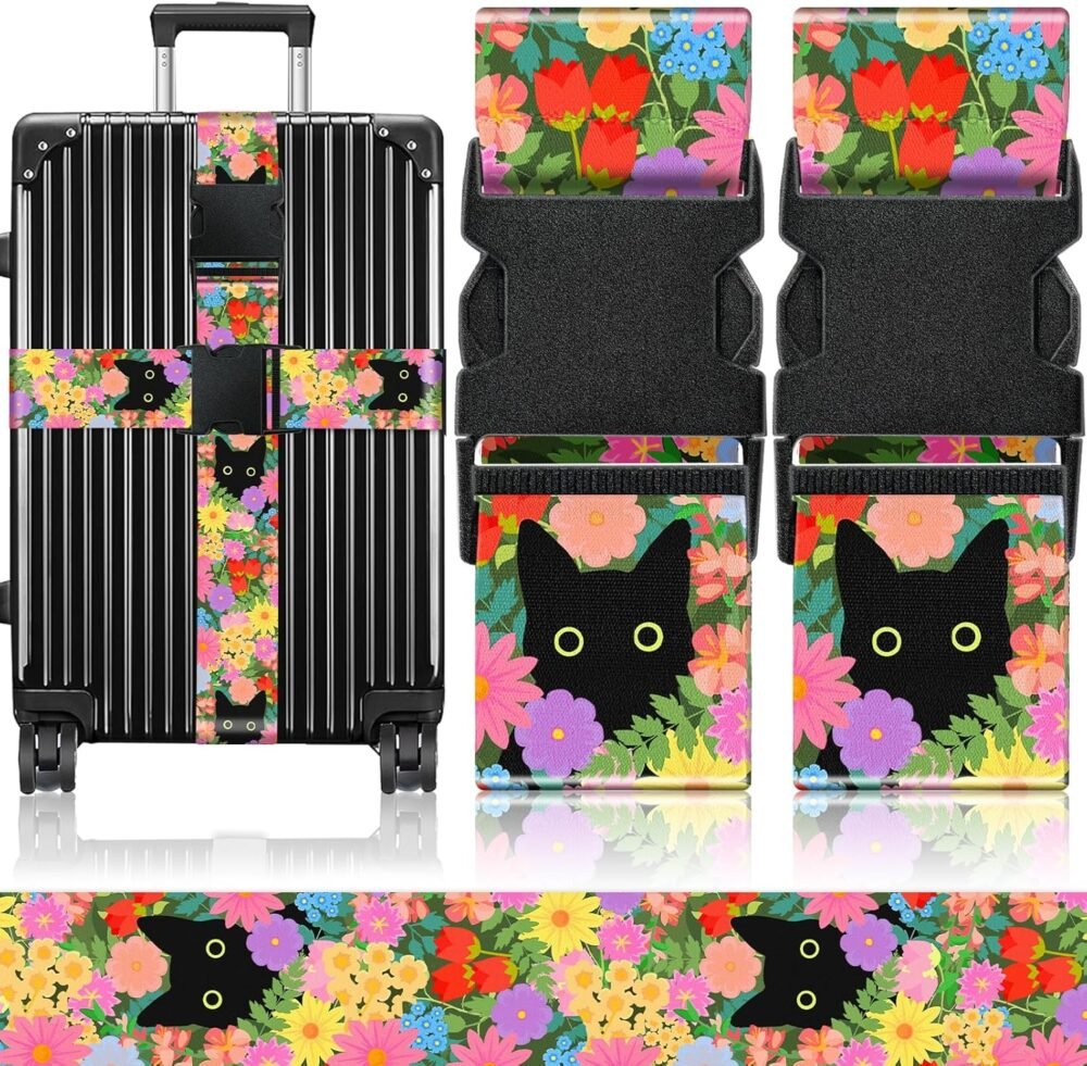 Luggage Straps for Suitcases Travel Belt Accessories Luggage Connector Identifiers 2 Pack Over Handle with Buckle Unique Nylon Adjustable Strap for Sleeping Bag Car Seat Cat