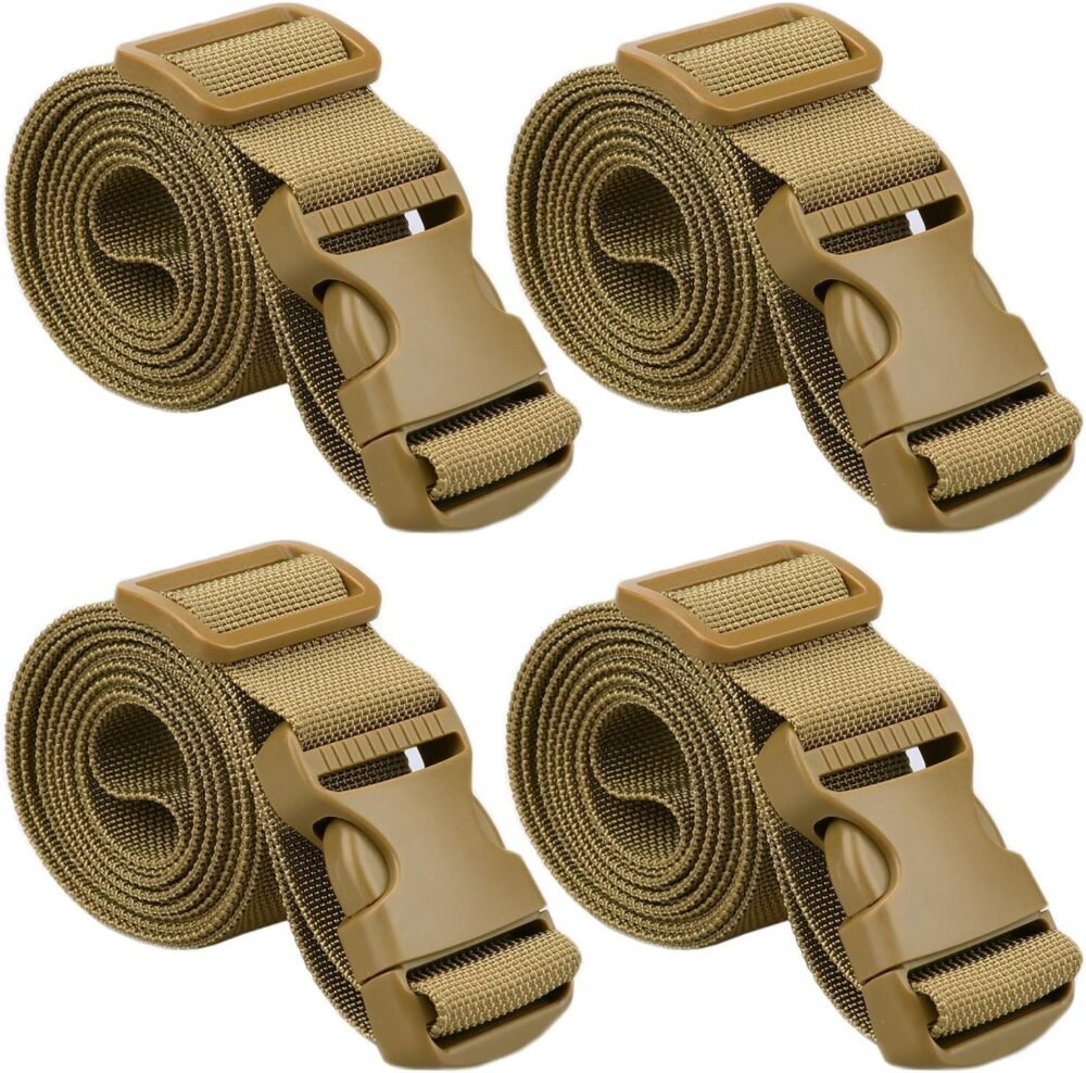 60" Long Utility Luggage Straps with Buckle Adjustable (Tan (4-Pack), 1.5" Wide - 60" Long)