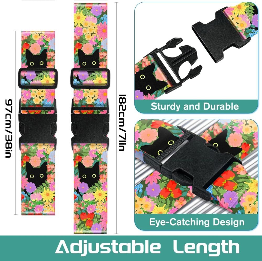 Luggage Straps for Suitcases Travel Belt Accessories Luggage Connector Identifiers 2 Pack Over Handle with Buckle Unique Nylon Adjustable Strap for Sleeping Bag Car Seat Cat - Image 2
