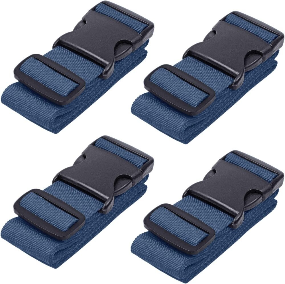 Luggage Straps for Suitcases - Navy Blue, 4 PK - Premium Nylon Belts for Luggage Security - Heavy-Duty w/Adjustable Length (46”-78”) for Suitcase, Briefcase, Backpack & Travel Bag - by