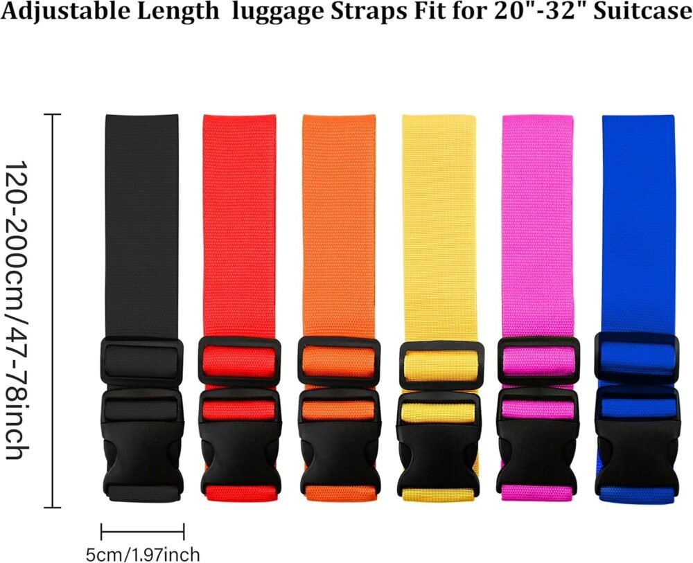 2 Pack Suitcase Straps, Bright Color Adjustable Luggage Belts,  Approved (Black) - Image 2